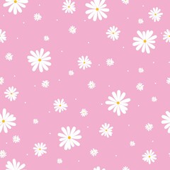 Simple vintage pattern. cute white flowers and dots on pink background. Fashionable print for textiles, wallpaper and packaging.