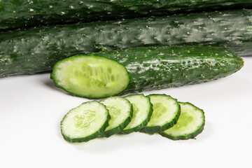 Cucumber slices on white background. Cucumber Clipping Path.