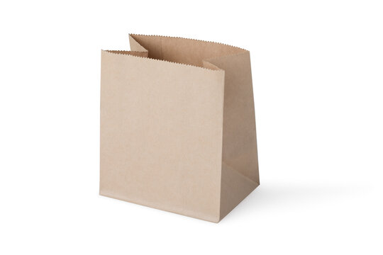 Brown paper bag on a white