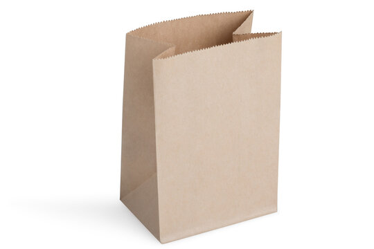 Brown paper bag on a white