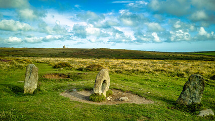 Men-an-Tol known as Men an Toll or Crick Stone - small formation of standing stones in Cornwall, United Kingdom