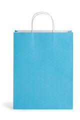 Blue handle paper bag isolated on white