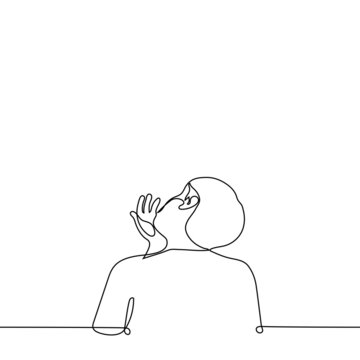 man kneading his neck by pressing his chin - one line drawing vector. concept warm-up, neck numb or numb, problems of cervical chondrosis