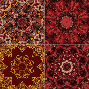Set of floral indian pattern with mandala vector beautiful background color template for textile carpet