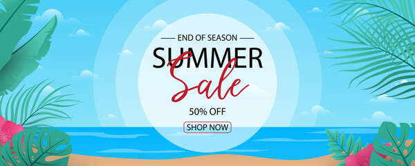 Fototapeta na wymiar Summer banner template for advertising summer arrivals collection or seasonal sales promotion