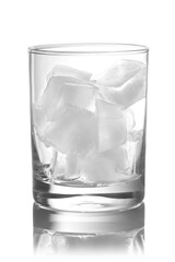 Glass full with ice on a white