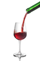 Red wine pouring into glasses