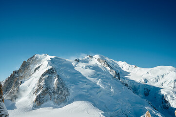 Fototapeta na wymiar Landscape of Mont-Blanc peak at the top of Aiguille du Midi in Chamonix Mont-Blanc valley, France