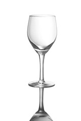 Empty wine glass on a white