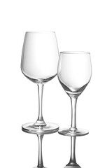 Empty wine glass on a white