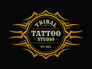 Tribal frame tattoo studio logo