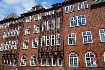 Fototapeta premium Brickwork façade of a police station in Hamburg, Germany. Davidswache, Reeperbahn, Northern Germany