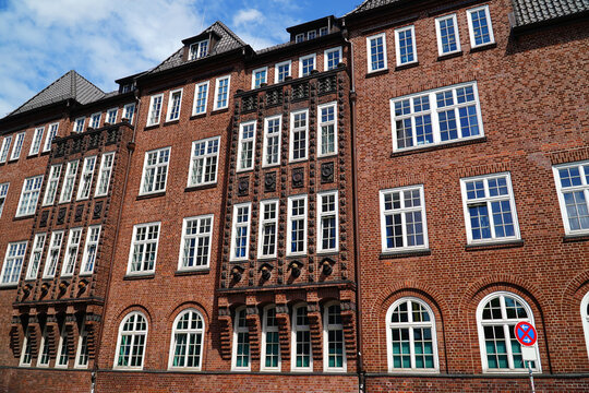 Brickwork façade of a police station in Hamburg, Germany. Davidswache, Reeperbahn, Northern Germany