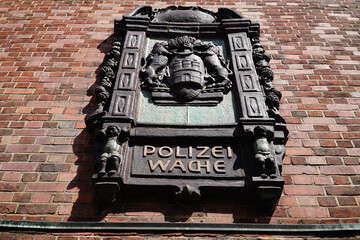 Traditional Police Station sign at the famous police station Davidswache in the red light district...
