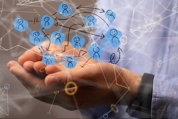 Abstract technology group and data 3d