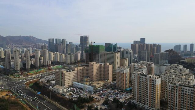 Aerial photography of buildings, landscape, skyline, Laoshan District, Qingdao