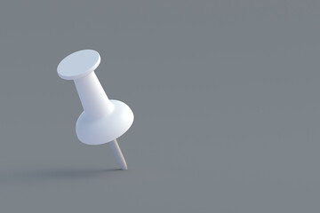 Push pin on gray background. Stationery tools. Office equipment. School education. 3d render