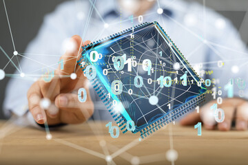 abstract lines with dots over dark background.