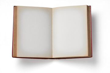 Old blank opened book isolated on white
