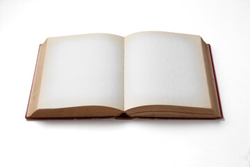 Old blank opened book isolated on white