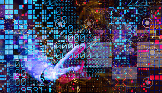 Neural network 3D illustration. Big data and cybersecurity - Powered by Adobe