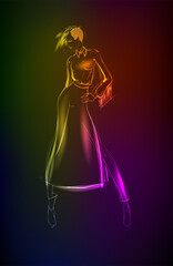 Hand-drawn fashion model from a neon. A light girls. Fashion girls. Stylish fashion model. Fashion woman