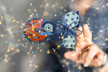 gear system data. Connecting lines and dots.Big data visualization