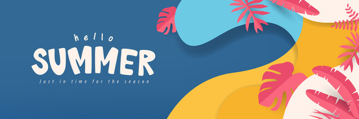 Tropical Summer background layout banner design with Paper Cut art