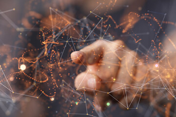 Digital cyberspace with particles and Digital data network connections concept