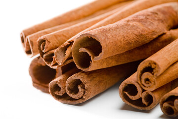 Cinnamon sticks bunch isolated on a white.