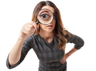 Businesswoman looking through magnifier