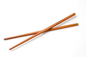 Wooden chopsticks isolated on white background
