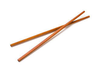 Wooden chopsticks isolated on white background
