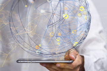 Global network. Blockchain. 3D illustration. Neural networks and artificial intelligence. Abstract