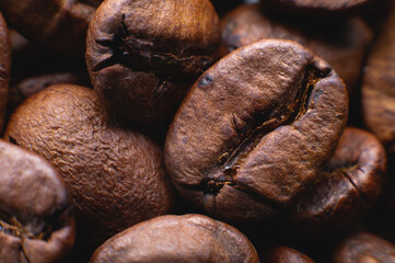 Extreme macro Coffee beans close up for background in shallow depth of field. macro photography