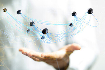 Global network. Blockchain. 3D illustration. Neural networks and artificial intelligence. Abstract