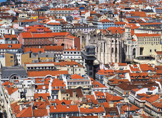 Fototapeta na wymiar Aerial view of Santa Justa or Carmo lift or elevator in the city of Lisbon, Portugal
