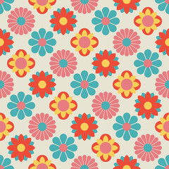 Cute flower power seamless pattern. Decorative retro minimal style floral background.