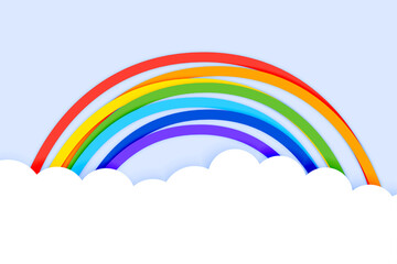 papercut style rainbow with clouds background