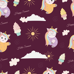 seamless pattern with cute unicorn in pastel color background