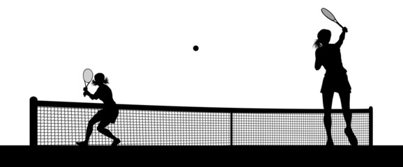 Tennis Women Playing Match Silhouette Players