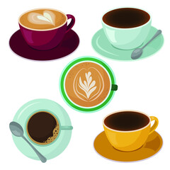set of coffee cardboard cups in a flat style isolated on a white background. Suitable for coffee shops, cafes, restaurants, for illustrating breakfast
