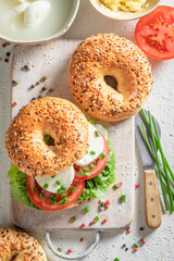Yummy and crunchy golden bagels for quick and fresh lunch.