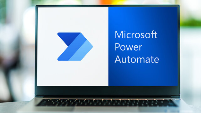 Laptop Computer Displaying Logo Of Microsoft Power Automate