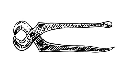 Blacksmith long pliers icon. Sketch illustration of Blacksmith long pliers vector icon isolated on white background