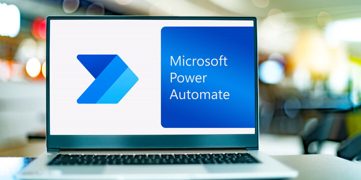 Laptop computer displaying logo of Microsoft Power Automate