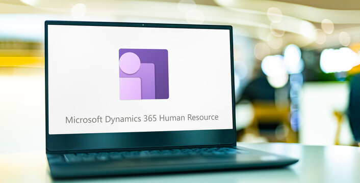 Computer with logo of Microsoft Dynamics 365 Human Resource