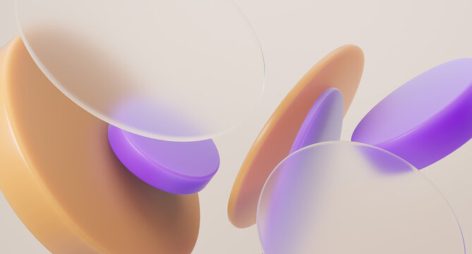 Round glass shapes minimal composition with glassmorphism effect. 3d rendered image.