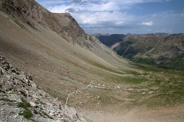 Panoramic view of one of the hiking trails leading to the Col de la Petite Cayolle (Haut Verdon,...