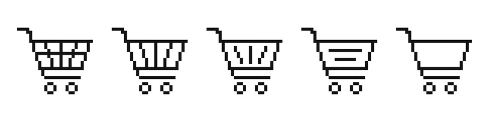 Set of pixel carts. Shopping in the store. Vector illustration